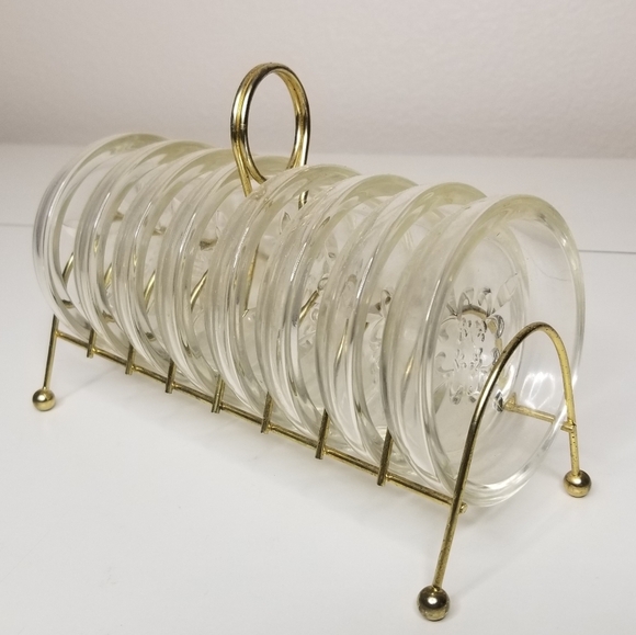 MCM Sovereign House 8 Fleur De Lis‎ Coaster Serving Set With Gold Wire Ra… - Picture 4 of 11